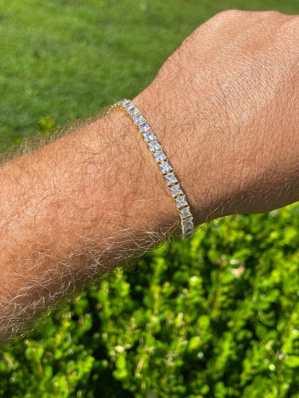 HarlemBling Tennis Bracelet Real 925 Sterling Silver Single Row Princess Square Iced Diamond