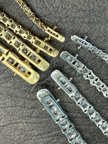 HarlemBling Tennis Bracelet Real 925 Sterling Silver Single Row Princess Square Iced Diamond