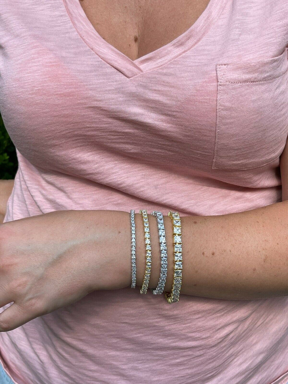 HarlemBling Tennis Bracelet Real 925 Sterling Silver Single Row Princess Square Iced Diamond