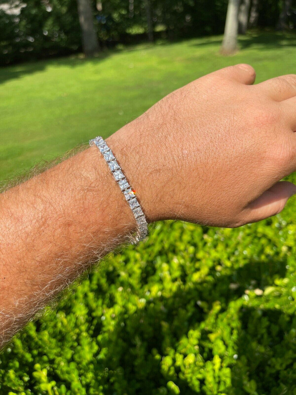 HarlemBling Tennis Bracelet Real 925 Sterling Silver Single Row Princess Square Iced Diamond