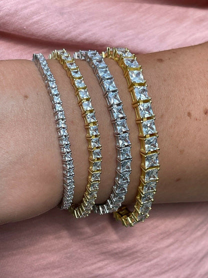 HarlemBling Tennis Bracelet Real 925 Sterling Silver Single Row Princess Square Iced Diamond