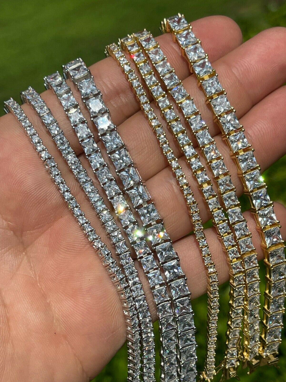 HarlemBling Tennis Bracelet Real 925 Sterling Silver Single Row Princess Square Iced Diamond