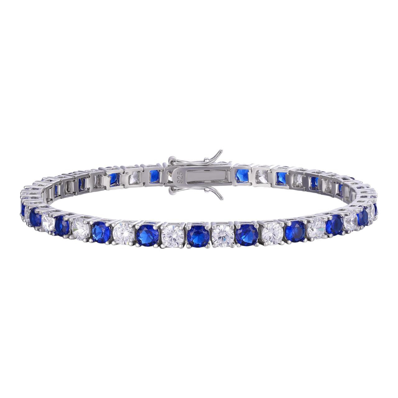 HarlemBling Tennis Bracelet SOLID 925 Sterling Silver Single Row Diamond & Blue Sapphire