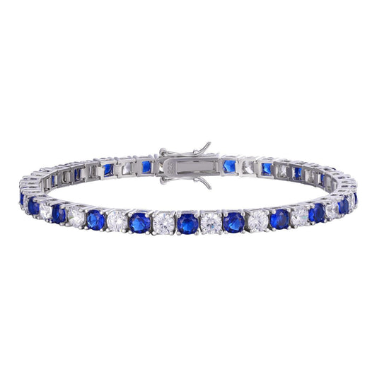 HarlemBling Tennis Bracelet SOLID 925 Sterling Silver Single Row Diamond & Blue Sapphire