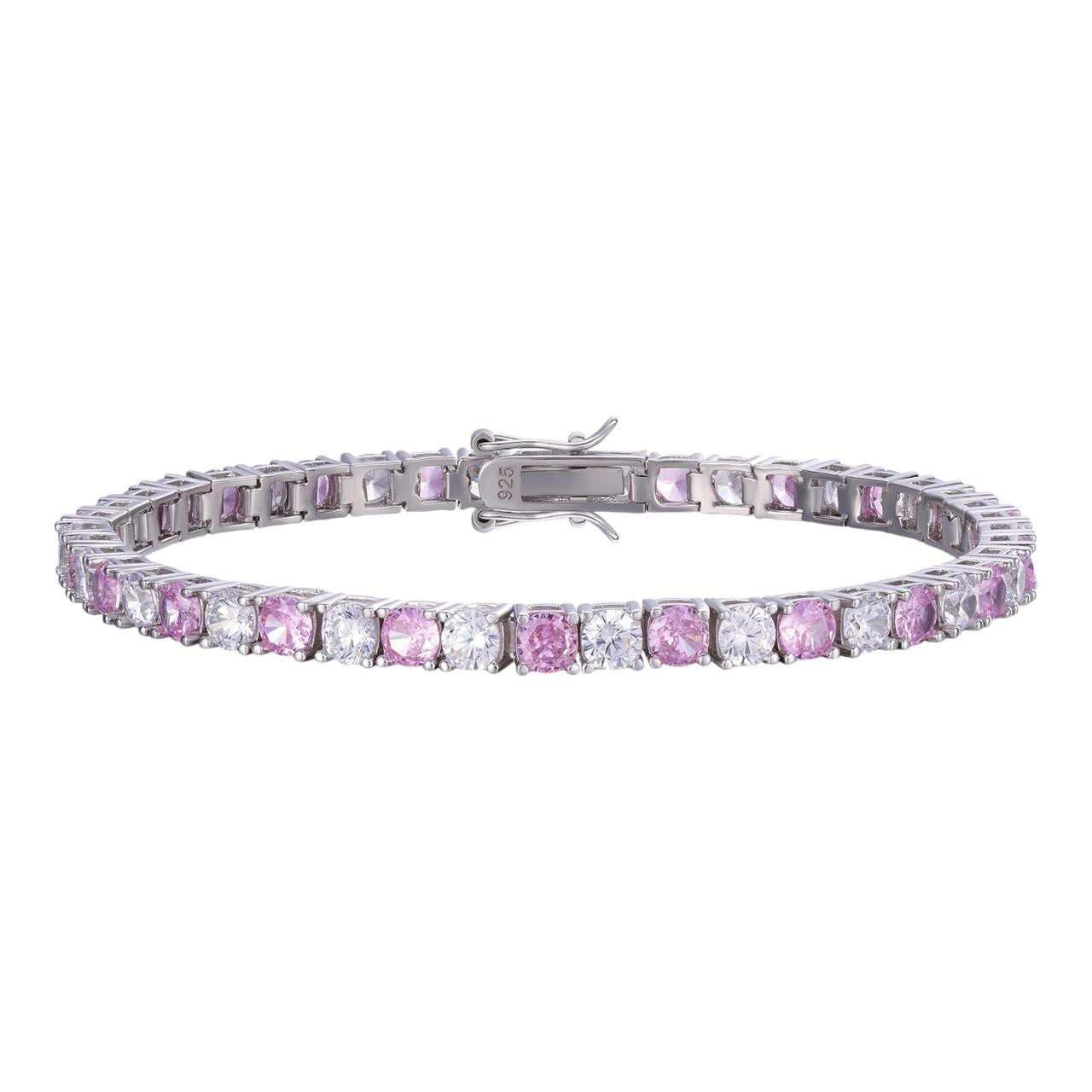HarlemBling Tennis Bracelet SOLID 925 Sterling Silver Single Row Diamond & Pink Sapphire