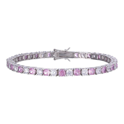 HarlemBling Tennis Bracelet SOLID 925 Sterling Silver Single Row Diamond & Pink Sapphire