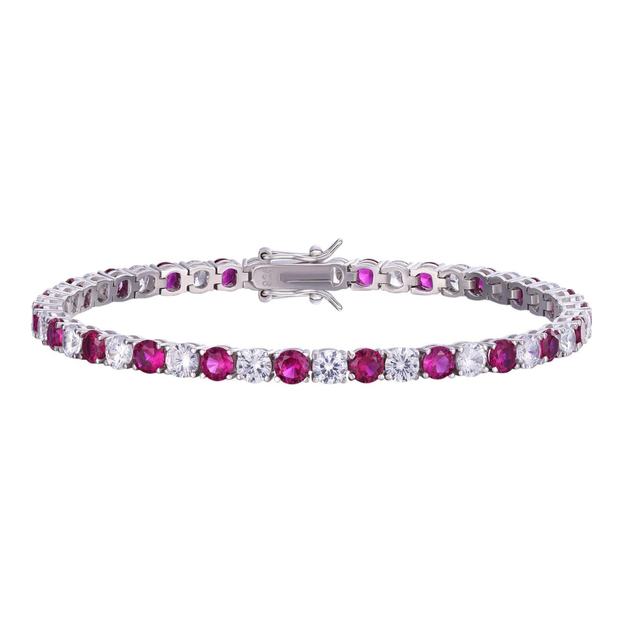 HarlemBling Tennis Bracelet SOLID 925 Sterling Silver Single Row Diamond & Ruby 2-4mm 6-8"