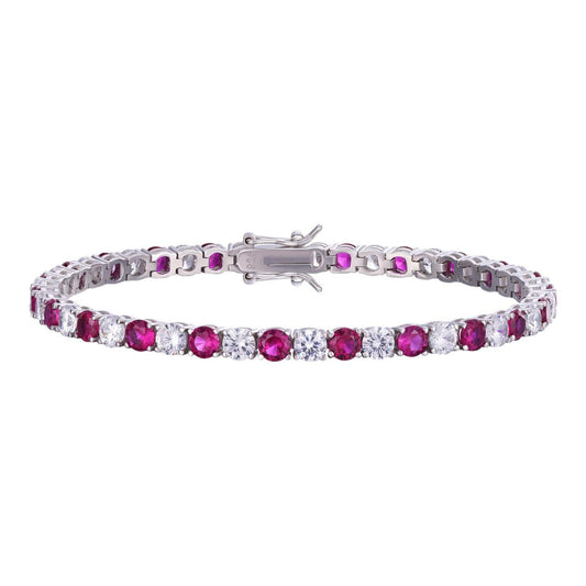 HarlemBling Tennis Bracelet SOLID 925 Sterling Silver Single Row Diamond & Ruby 2-4mm 6-8"