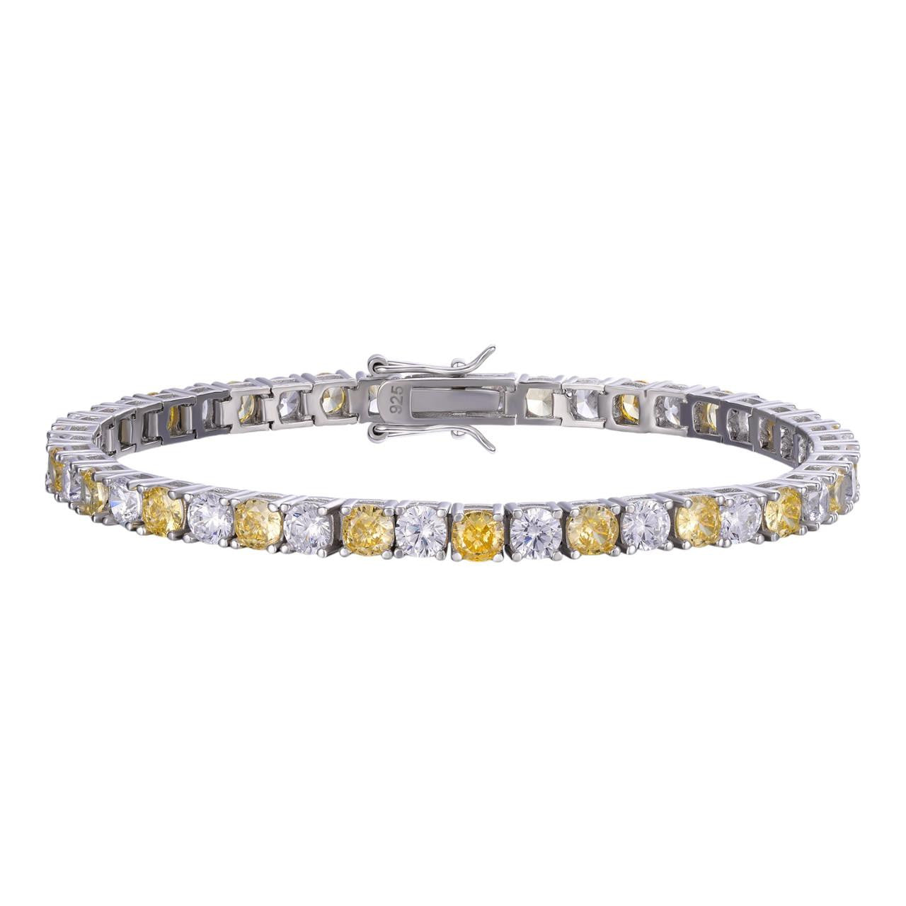 HarlemBling Tennis Bracelet SOLID 925 Sterling Silver Single Row Diamond & Yellow Sapphire