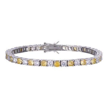 HarlemBling Tennis Bracelet SOLID 925 Sterling Silver Single Row Diamond & Yellow Sapphire