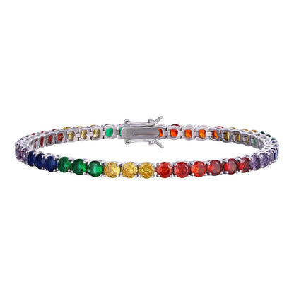 HarlemBling Tennis Chain Bracelet Multicolor Rainbow CZ Stones - 925 Silver - 4mm - 6"-9"