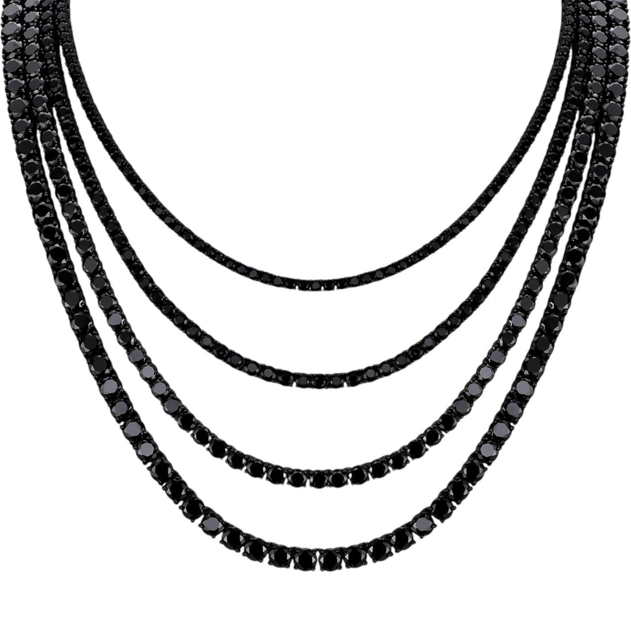 HarlemBling Tennis Chain Necklace Iced Out Black CZ Stones - Black Rhodium Over 925 Silver - 3mm-6mm - 16-30"