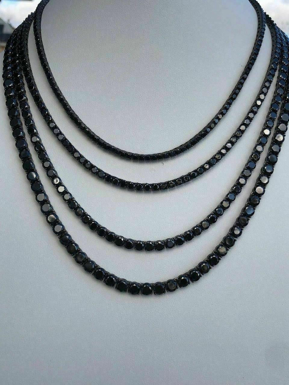HarlemBling Tennis Chain Necklace Iced Out Black CZ Stones - Black Rhodium Over 925 Silver - 3mm-6mm - 16-30"