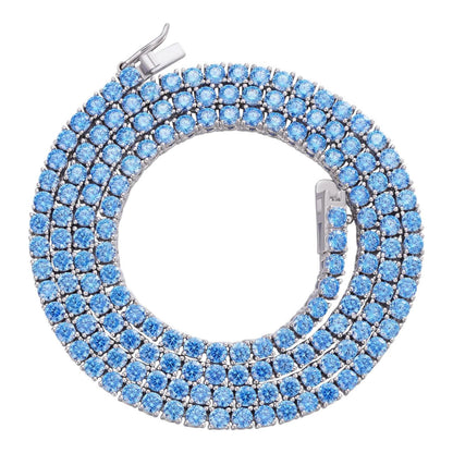 HarlemBling Tennis Chain Necklace Iced Out Blue CZ - 925 Silver - 3mm - 16-28"