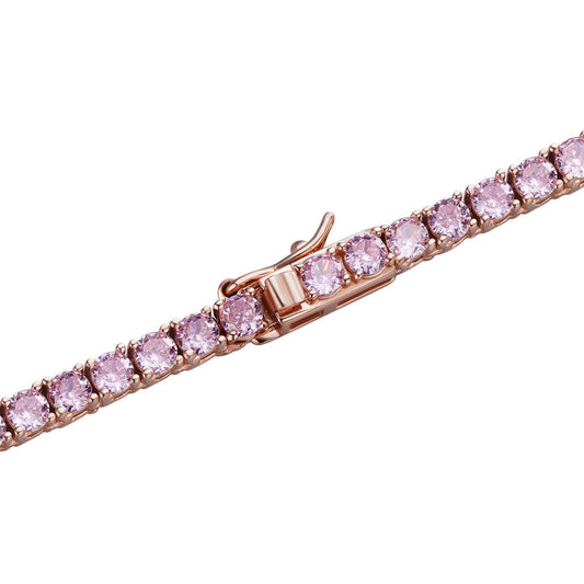 HarlemBling Tennis Chain Necklace Iced Out Pink CZ - 14k Rose Gold Vermeil 925 Silver - 3mm - 16-28"