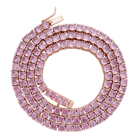HarlemBling Tennis Chain Necklace Iced Out Pink CZ - 14k Rose Gold Vermeil 925 Silver - 4mm - 16-28"