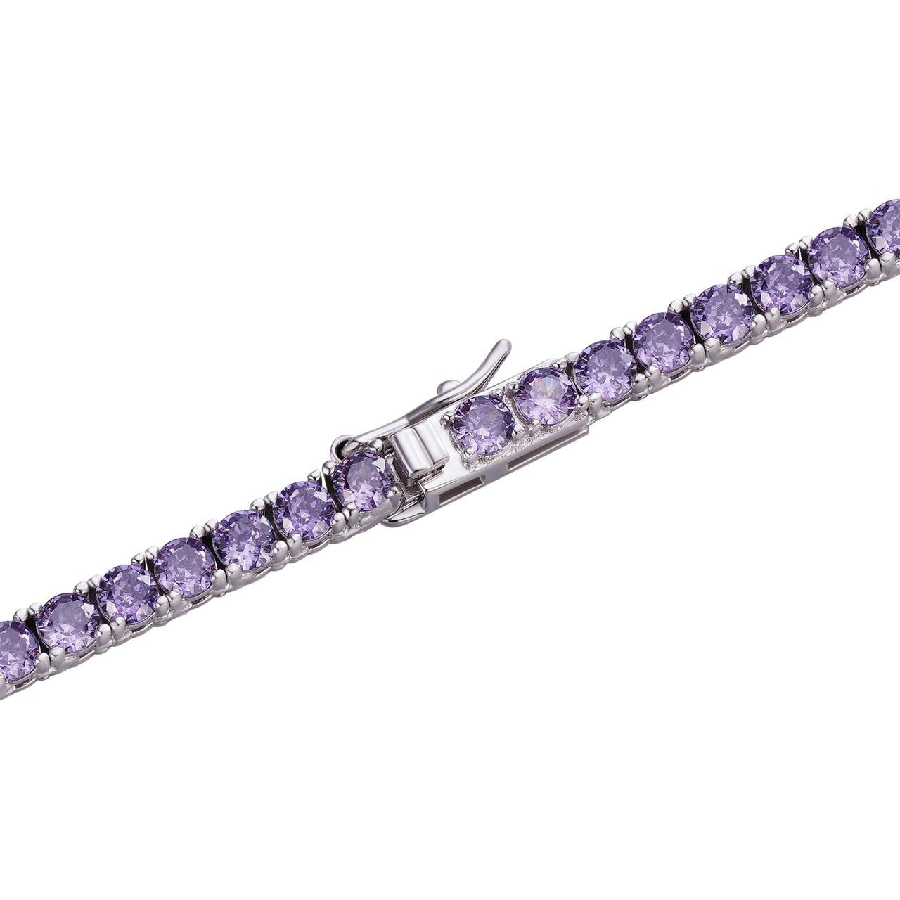 HarlemBling Tennis Chain Necklace Iced Out Purple CZ - 925 Silver - 3mm - 16-28"
