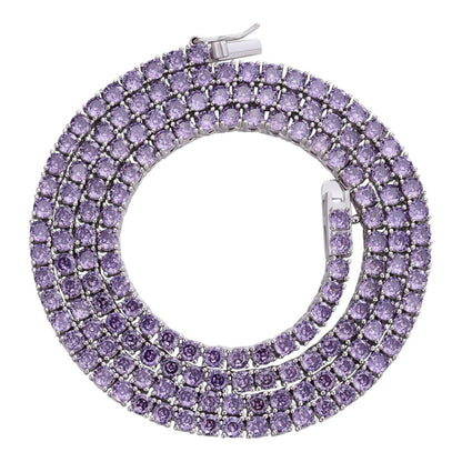 HarlemBling Tennis Chain Necklace Iced Out Purple CZ - 925 Silver - 3mm - 16-28"