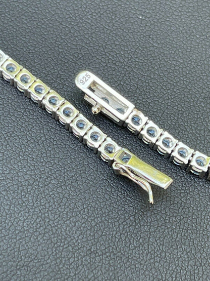 HarlemBling Tennis Chain Real 925 Sterling Silver Aquamarine Blue Diamond Necklace 16-24