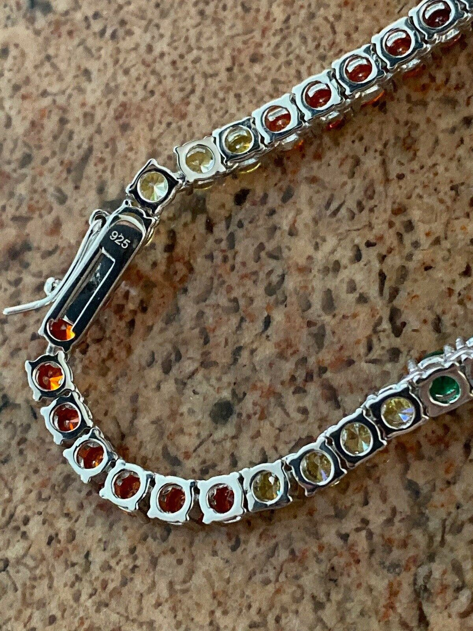 HarlemBling Tennis Chain SOLID 925 Sterling Silver Single Row Rainbow Diamond Necklace ITALY