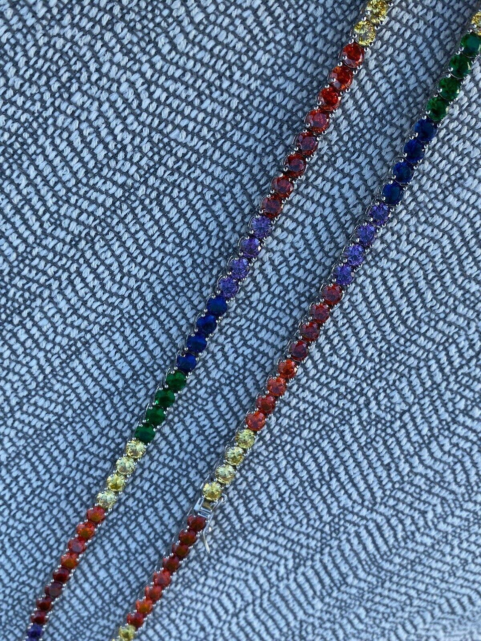 HarlemBling Tennis Chain SOLID 925 Sterling Silver Single Row Rainbow Diamond Necklace ITALY