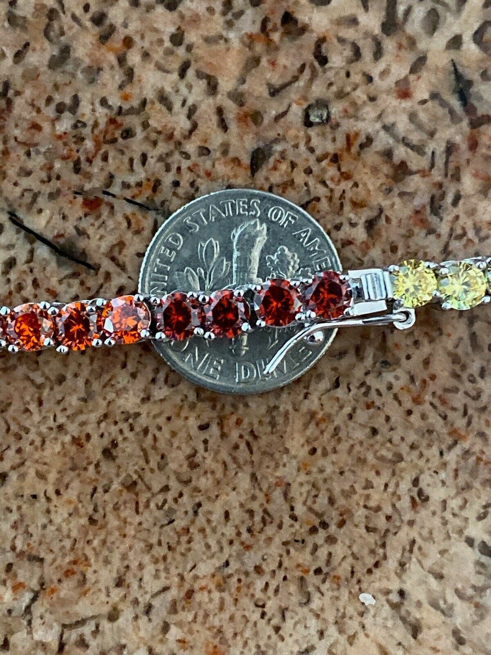 HarlemBling Tennis Chain SOLID 925 Sterling Silver Single Row Rainbow Diamond Necklace ITALY