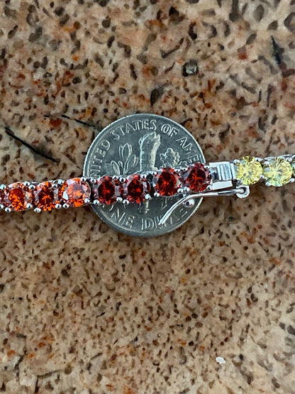 HarlemBling Tennis Chain SOLID 925 Sterling Silver Single Row Rainbow Diamond Necklace ITALY