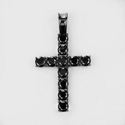 HarlemBling Tennis Chain W Cross Solid Real 925 Sterling Silver 4mm Black Diamonds 1 Row