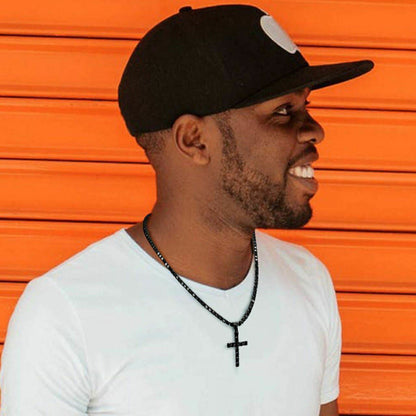 HarlemBling Tennis Chain W Cross Solid Real 925 Sterling Silver 4mm Black Diamonds 1 Row