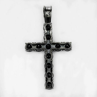 HarlemBling Tennis Chain W Cross Solid Real 925 Sterling Silver 4mm Black Diamonds 1 Row