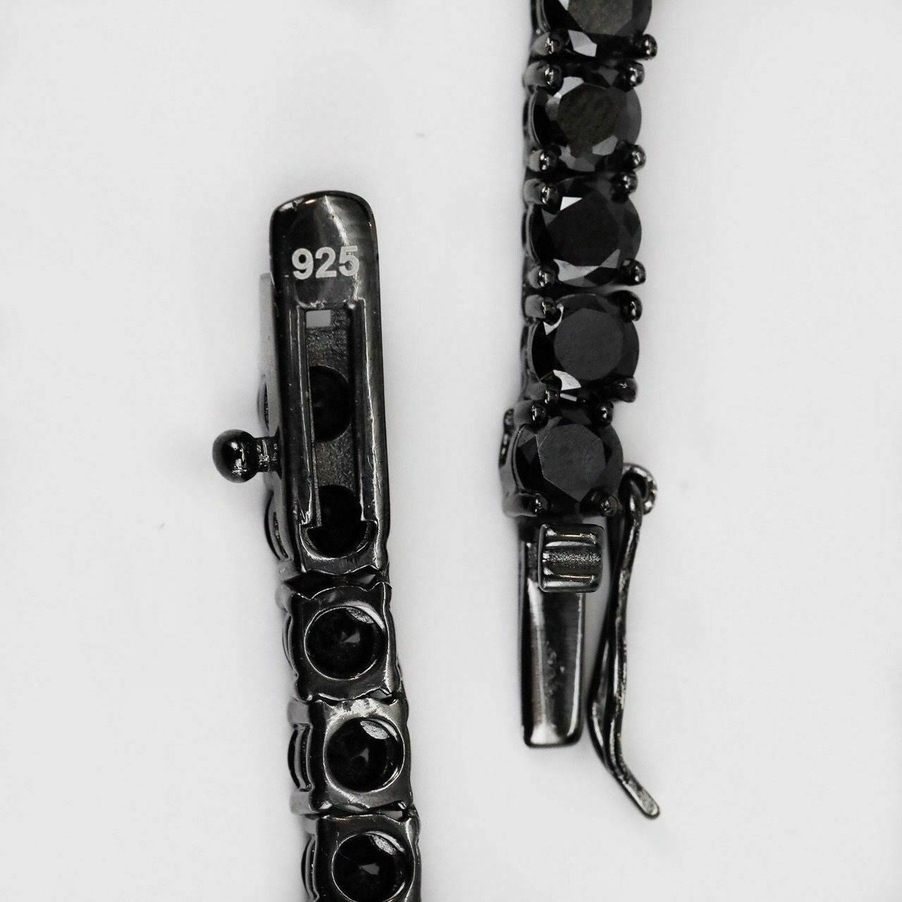 HarlemBling Tennis Chain W Cross Solid Real 925 Sterling Silver 4mm Black Diamonds 1 Row