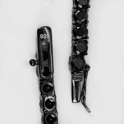 HarlemBling Tennis Chain W Cross Solid Real 925 Sterling Silver 4mm Black Diamonds 1 Row