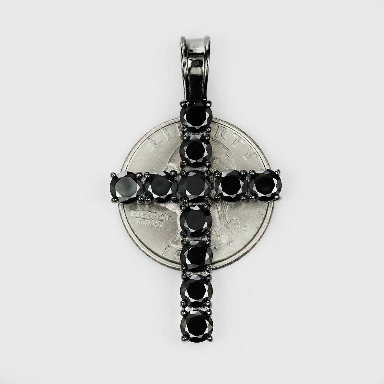 HarlemBling Tennis Chain W Cross Solid Real 925 Sterling Silver 4mm Black Diamonds 1 Row