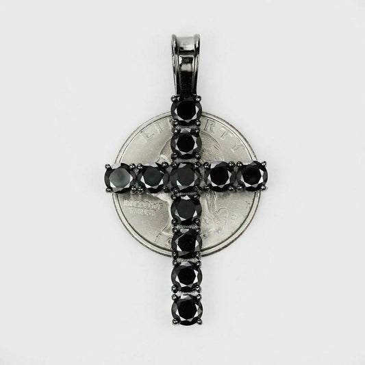HarlemBling Tennis Chain W Cross Solid Real 925 Sterling Silver 4mm Black Diamonds 1 Row