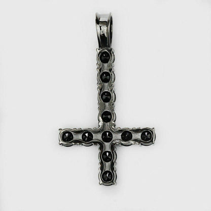 HarlemBling Tennis Chain W Upside Down Cross Solid Real 925 Silver 4mm Black Diamonds 1 Row