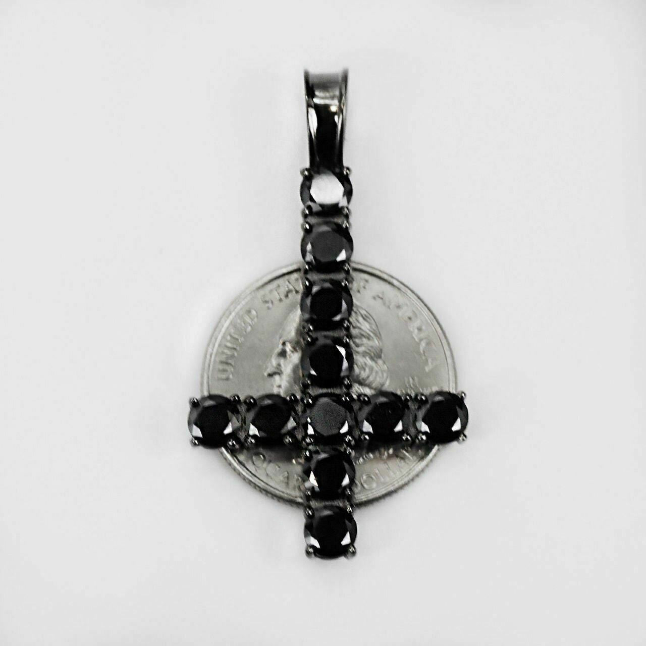 HarlemBling Tennis Chain W Upside Down Cross Solid Real 925 Silver 4mm Black Diamonds 1 Row