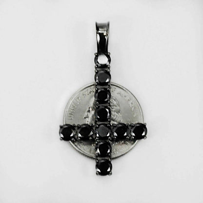 HarlemBling Tennis Chain W Upside Down Cross Solid Real 925 Silver 4mm Black Diamonds 1 Row