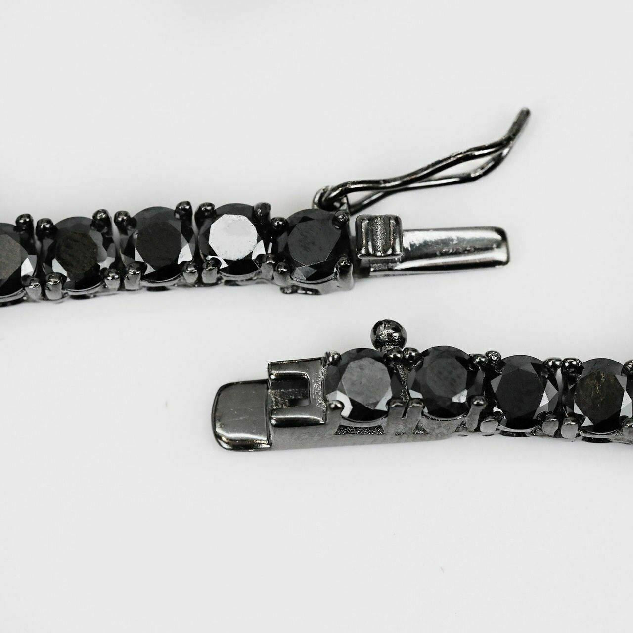 HarlemBling Tennis Chain W Upside Down Cross Solid Real 925 Silver 4mm Black Diamonds 1 Row