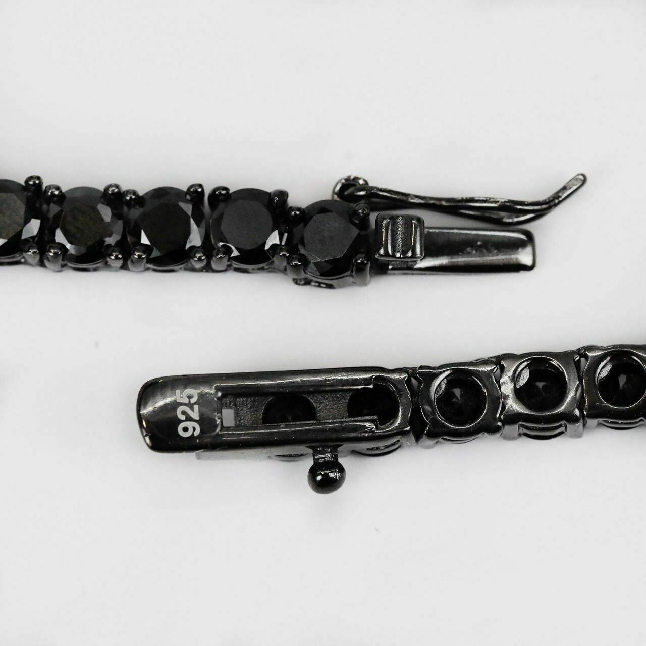 HarlemBling Tennis Chain W Upside Down Cross Solid Real 925 Silver 4mm Black Diamonds 1 Row