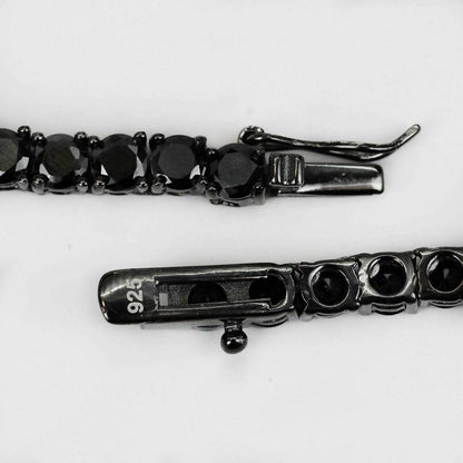 HarlemBling Tennis Chain W Upside Down Cross Solid Real 925 Silver 4mm Black Diamonds 1 Row