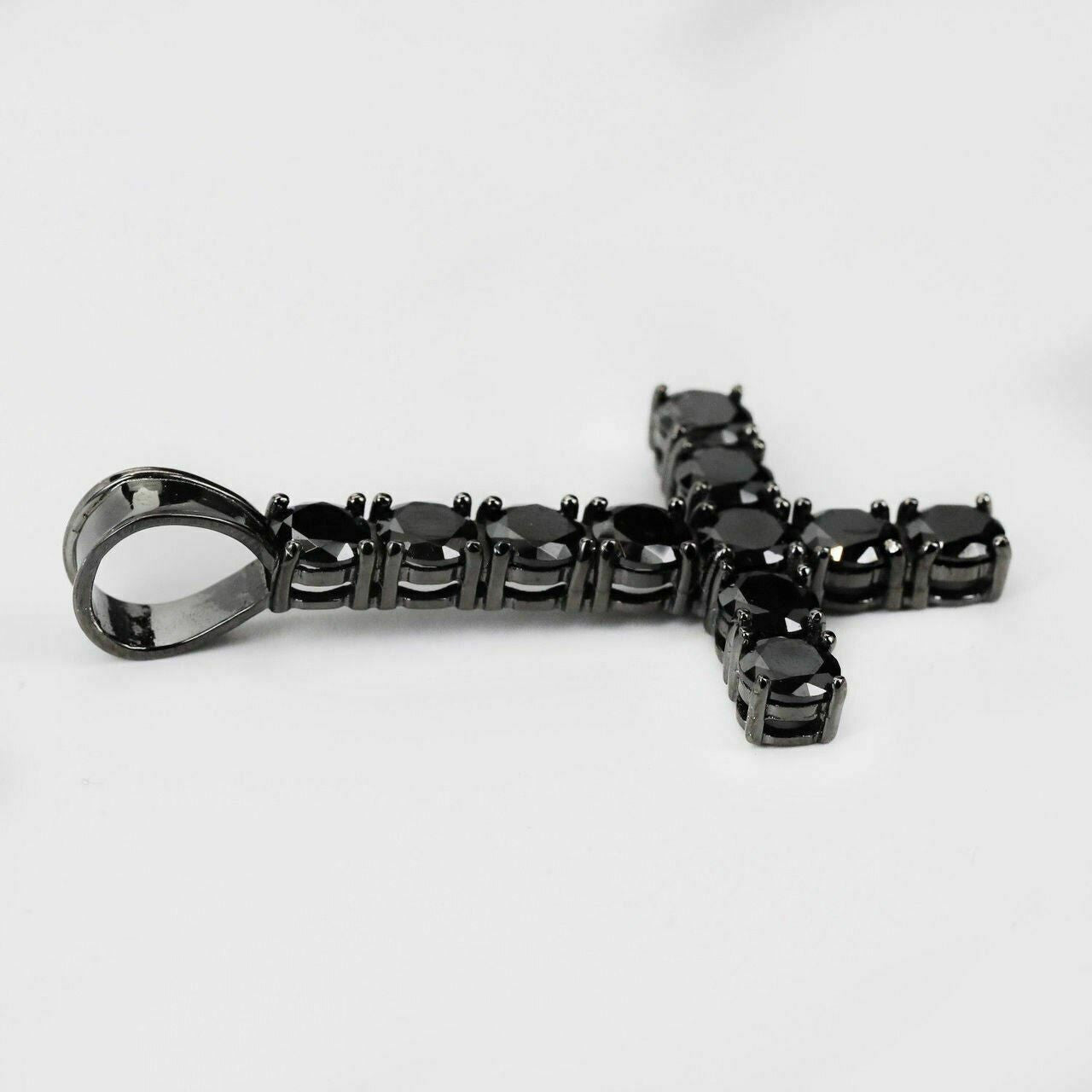 HarlemBling Tennis Chain W Upside Down Cross Solid Real 925 Silver 4mm Black Diamonds 1 Row