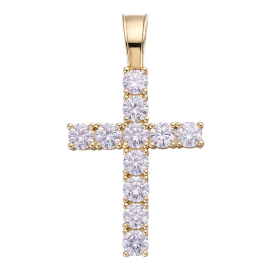 HarlemBling Tennis Cross Iced Out Pendant - 14k Yellow Gold Vermeil 925 Silver - CZ Stones - 5 Sizes 0.75"-2.25"