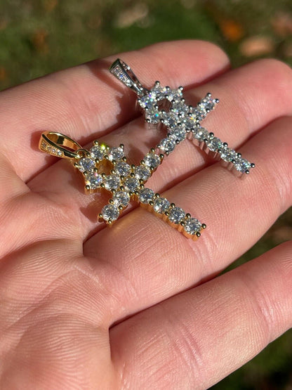 HarlemBling Tennis Egyptian Ankh Cross Pendant Necklace Gold Plated Silver