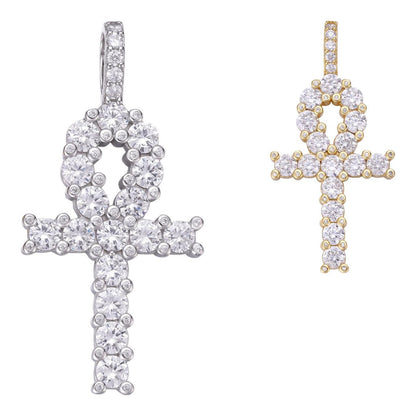 HarlemBling Tennis Hip Hop Ankh Cross Pendant - 14k Gold Vermeil Or 925 Silver - CZ Stones - Medium 2"
