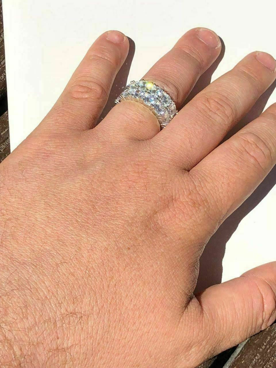 HarlemBling Tennis Ring 14k Gold and Solid 925 Silver Diamond Pinky Wedding Band Mens Womens