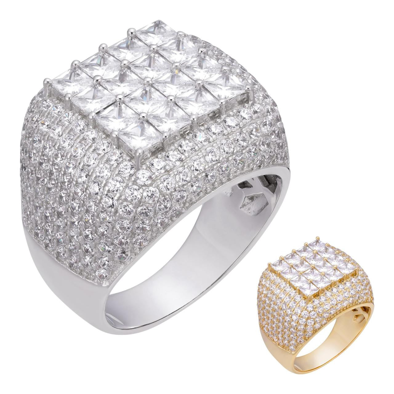 HarlemBling Texas Iced Out Ring - 14k Yellow Gold Vermeil/Natural 925 Silver - CZ Stones