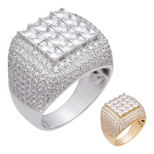 HarlemBling Texas Iced Out Ring - 14k Yellow Gold Vermeil/Natural 925 Silver - CZ Stones