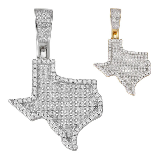 HarlemBling Texas State Shape Iced Out Pendant - 14k Gold Vermeil Or 925 Silver - CZ Stones - Small 1.5"