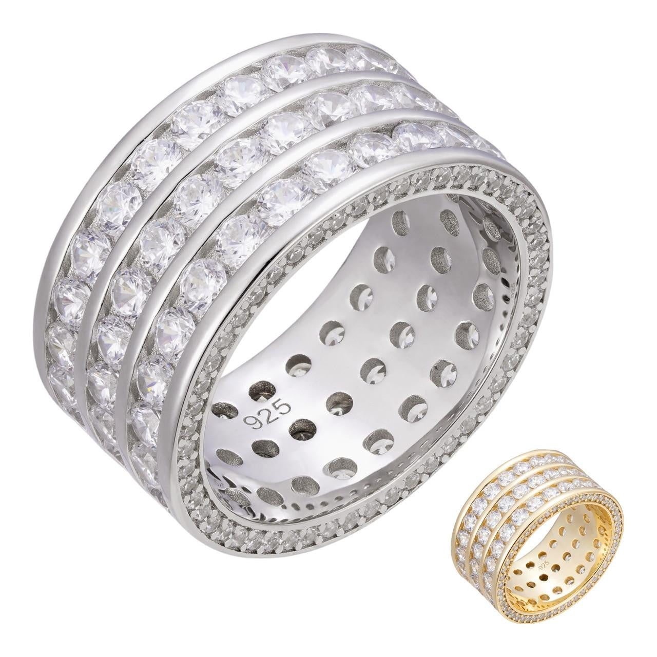 HarlemBling Thick Eternity Band Channel Set - 14k Yellow Gold Vermeil/Natural 925 Silver - CZ Stones