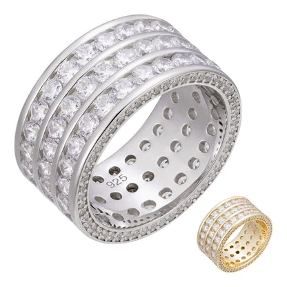 HarlemBling Thick Eternity Band Channel Set - 14k Yellow Gold Vermeil/Natural 925 Silver - CZ Stones